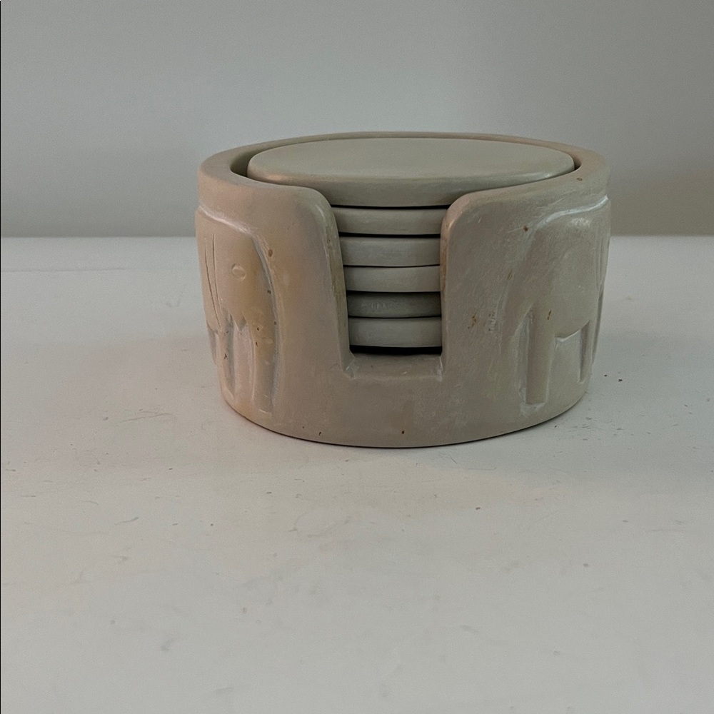 Besmo Authentic hand carved elephant soapstone art coasters from Kenya